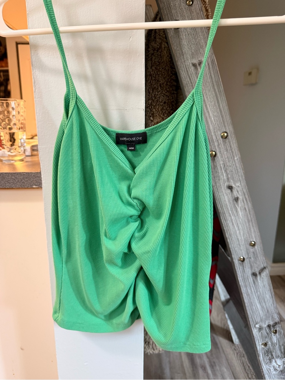 Warehouse Bright Green Twist-Front Ribbed Cami